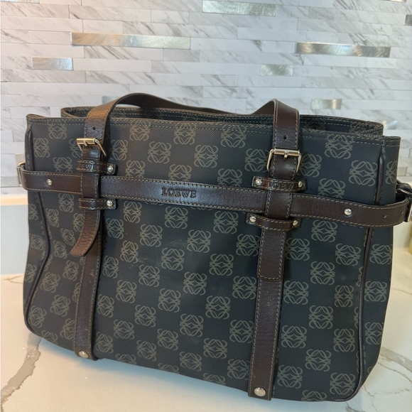 Loewe Handbags - Loewe Vintage Anagram Logo Tote Bag
 Brown and Black Shoulder Bag
